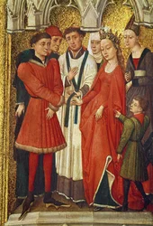 Redemption Triptych: Sacrament of Marriage, from the series of small images portraying the sacraments surrounding the central image of the Crucifixion, c.1460